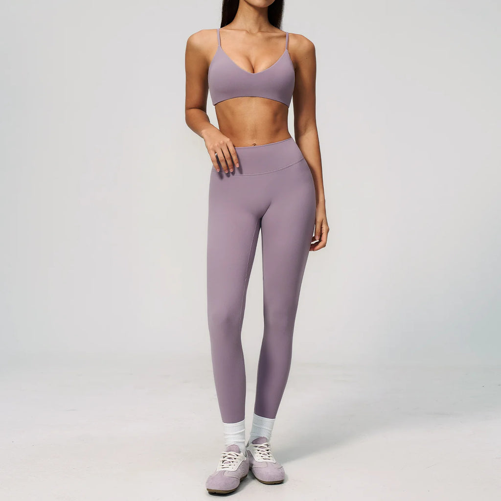 2PCS Yoga Suit Women's Tracksuits Gym Clothes Running Workout Outfits Sports Bra Middle Pants Athletic Wear Female Yoga Clothing
