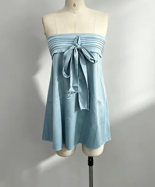 Women's Satin Bow Party Mini Dress Backless Strapless Sleeveless Short Robes Vacation Slim Fit Vestidos 2026 New Lady Streetwear