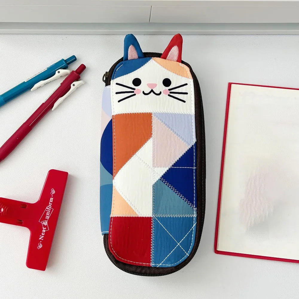 Waterproof Patchwork Coin Purse Cat Zipper Design Makeup Bag Storage Case Home Travel