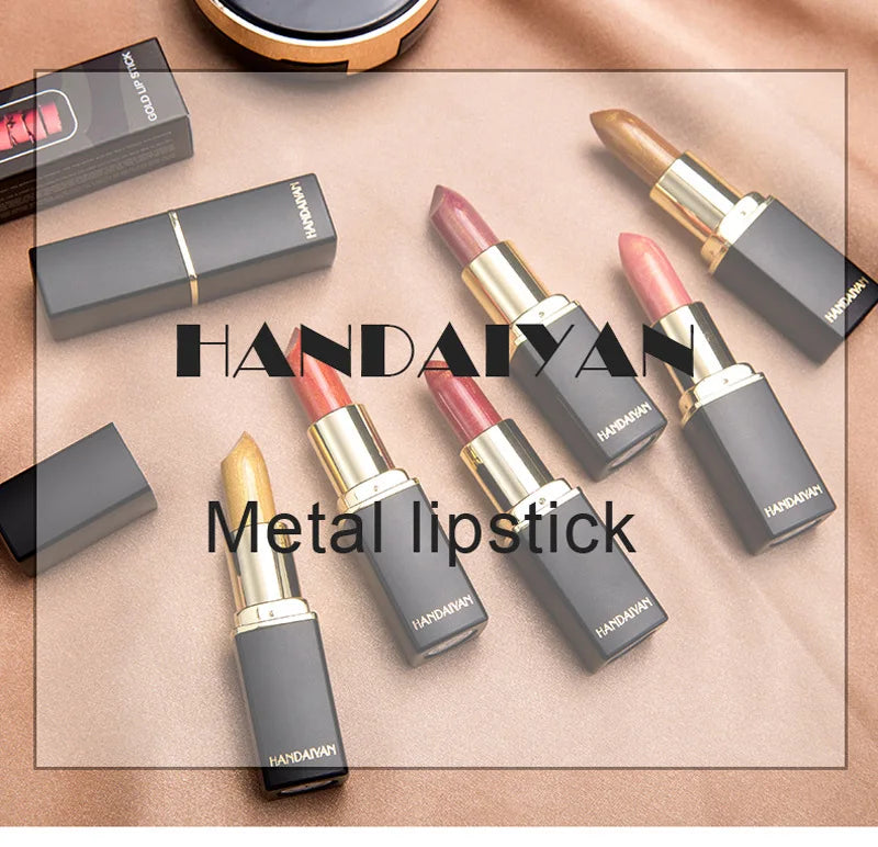 9 Colors Golden Glitter Matte Velvet Nude Metal Lipstick Shimmer Sexy Red Pigments Makeup Long Lasting Waterproof Profissional