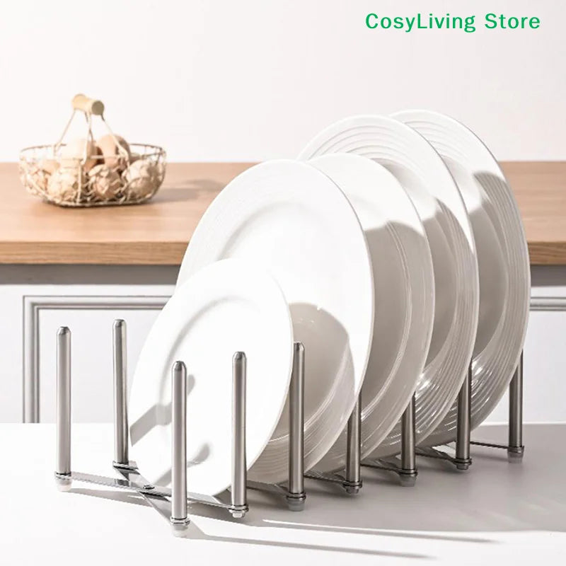Retractable Foldable Stainless Steel Plate Dish Holder Shelf Pot Lid Rack Pan Lid Organizer Tableware Storage Kitchen Gadgets