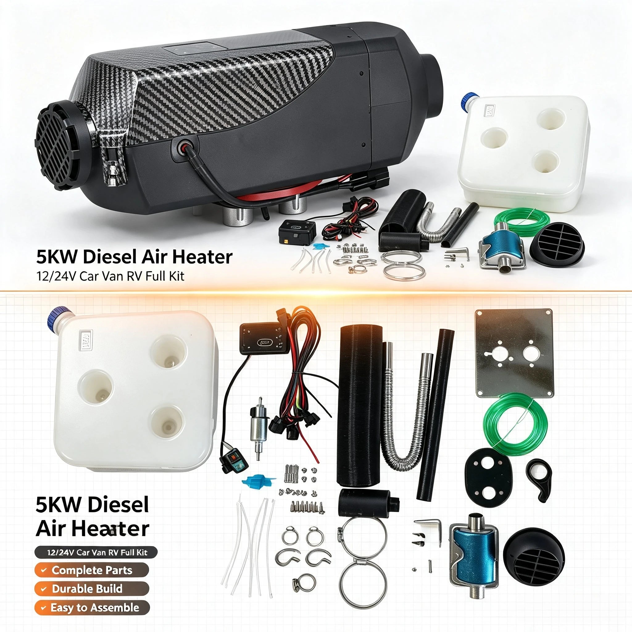 12V 24V Universal Auto Fuel Operated Heater 5KW Diesel Parking Air Heater Remote Control for Car Truck RV Boat Heating Supplies