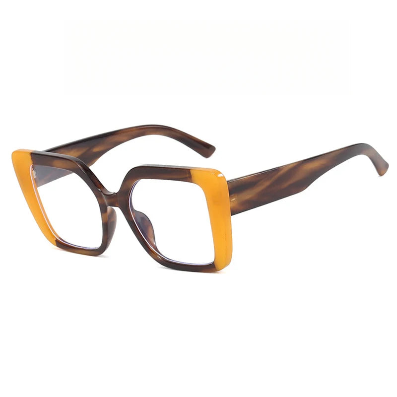 European-style square large-frame two-color eyeglass frame for women, suitable for daily wear as anti-blue-light glasses