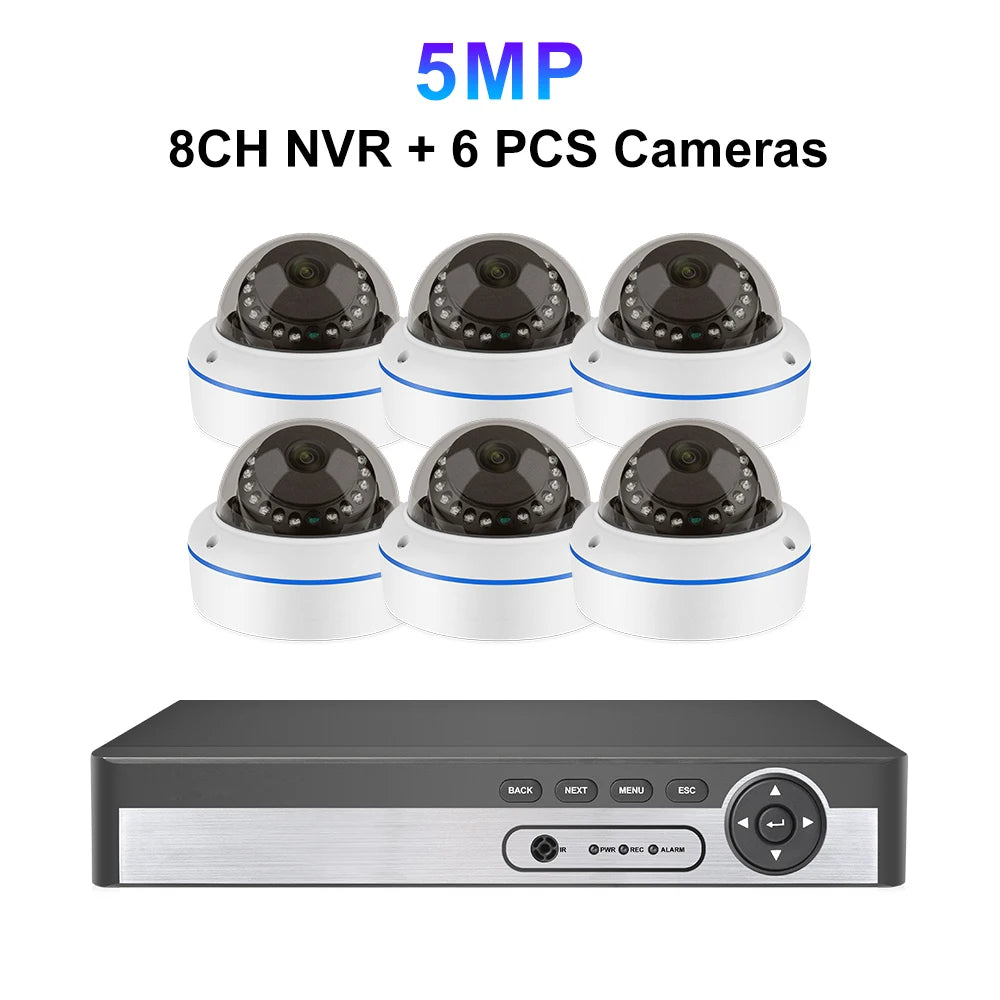 8CH 5MP POE Dome Security Camera System IP Camera Vandal-proof Indoor Home CCTV Video Record Surveillance Protection Kit