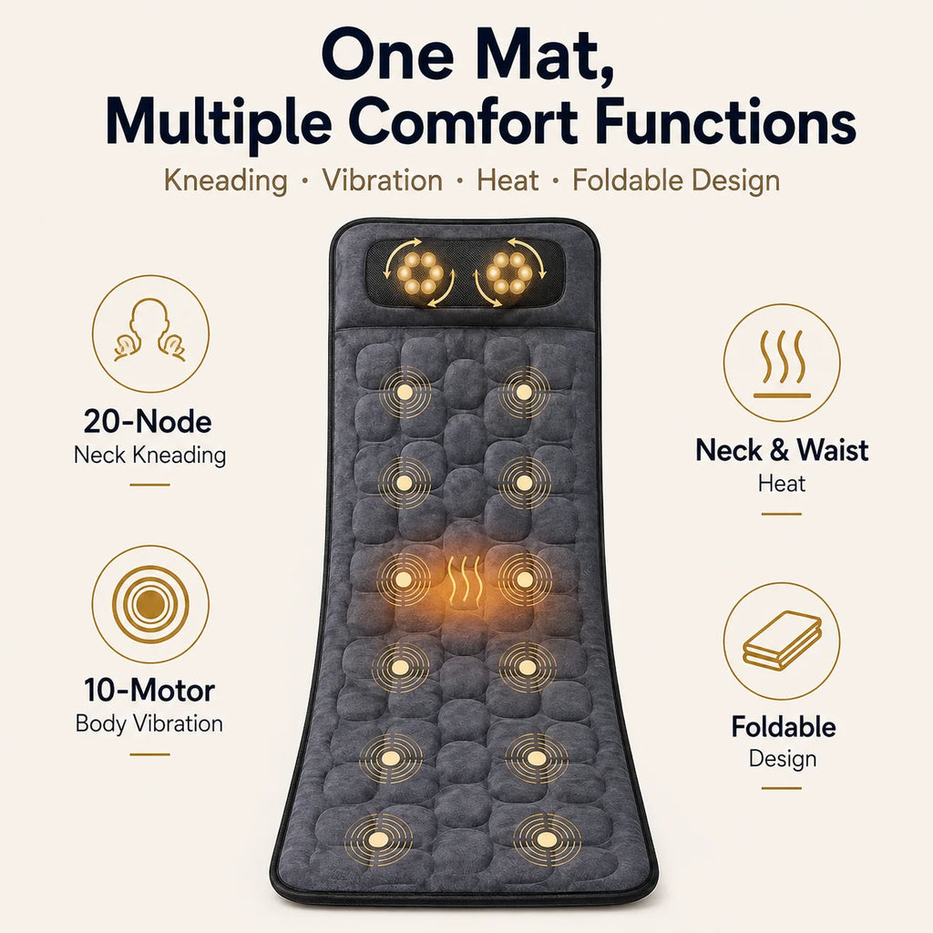 Full Body Massage Mat Foldable Neck Kneading 10 Motor Vibration Heat Shiatsu Electric Massage Cushion 9 Modes Wired Remote Home