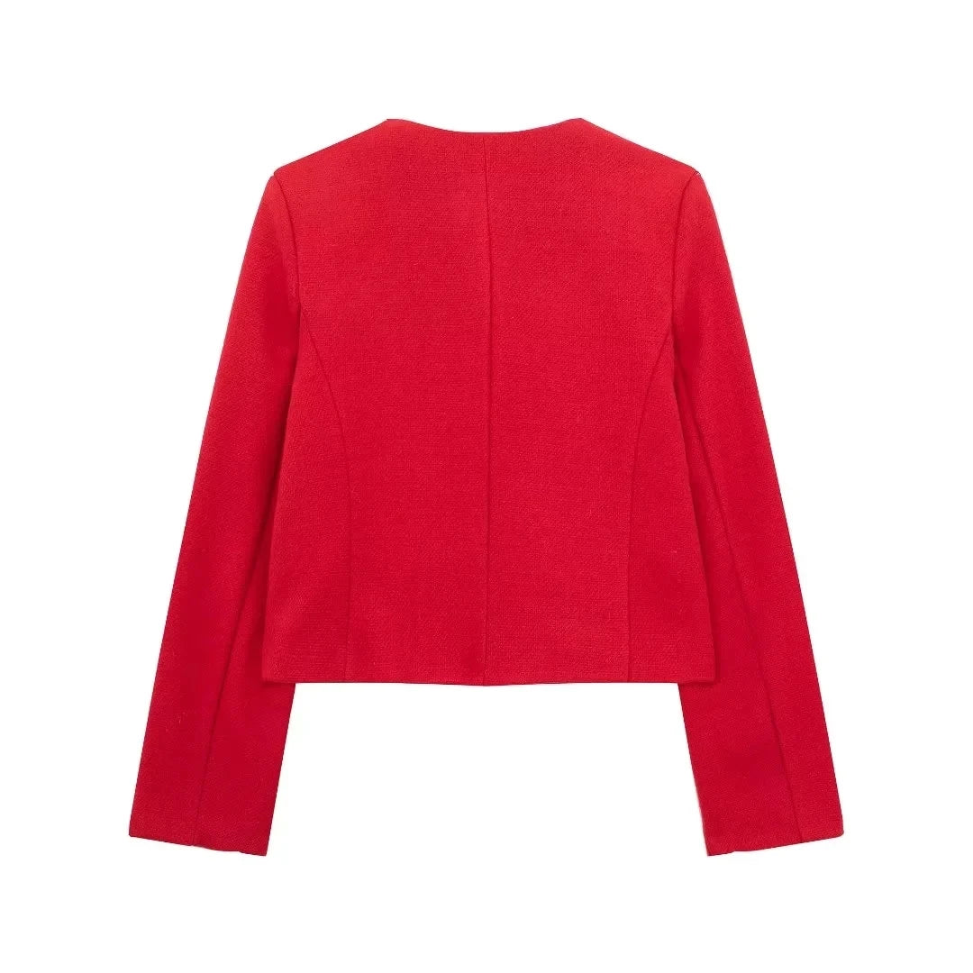 HH Women Vintage Solid Coat Button Long Sleeve O Neck Jacket With Pocket 2024 Spring Elegant Female Casual Outerwear Jakcet