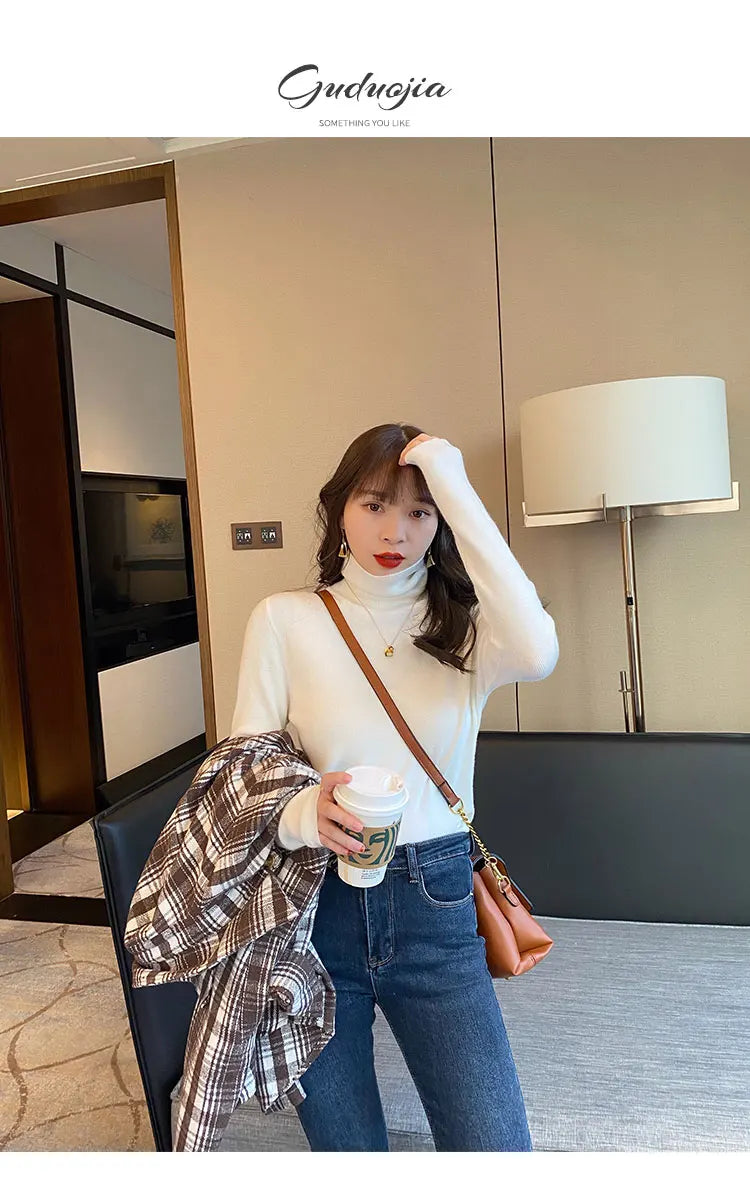 2026 Autumn Winter Basic Slim Soft Solid Color Turtleneck Sweater Women Pullover Casual Long Sleeve Chic Bottom Knitted Jumper
