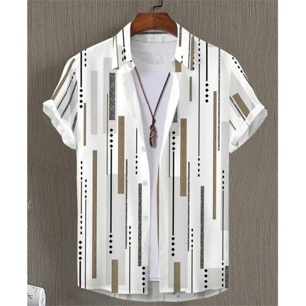 Summer Fashion Striped 3D Print Men's Shirts Basic Graphicsbutton Short Sleeve Lapel Streetwear Hawaiian Blouse Shirts for Men