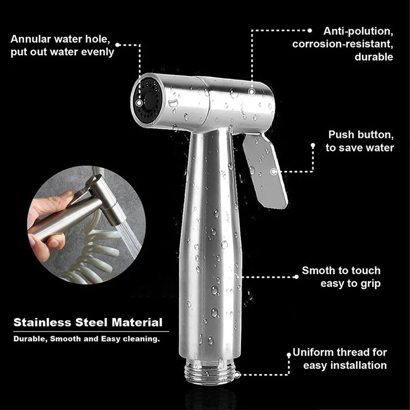 Stainless Steel Bidet Faucet Hand Protable Toilet Easy Cleaning Toilet Bidet Sprayer Gun Holder Home Bathroom Shower