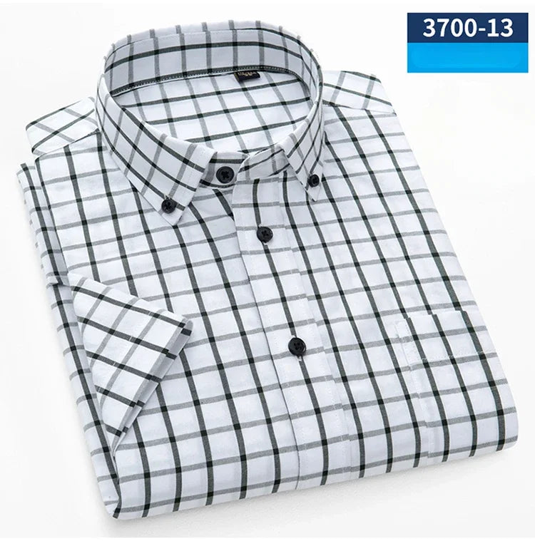 New In Shirt Summer 100%Cotton Short Sleeve Shirts for Men Slim Fit Formal Plain Shirt Designer Plaid Korean Popular Clothes