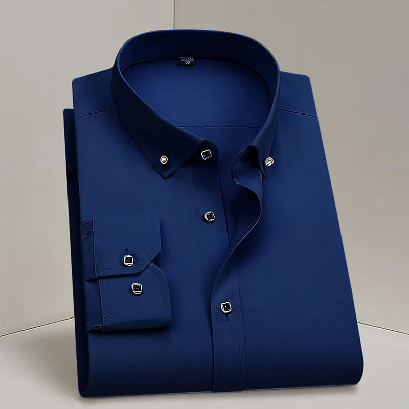 Hot Sale Men's Dress Shirts Formal Long Sleeve Business Social Camisa Contrast With Diamond Anti-wrinkle Button Down Men Clothes