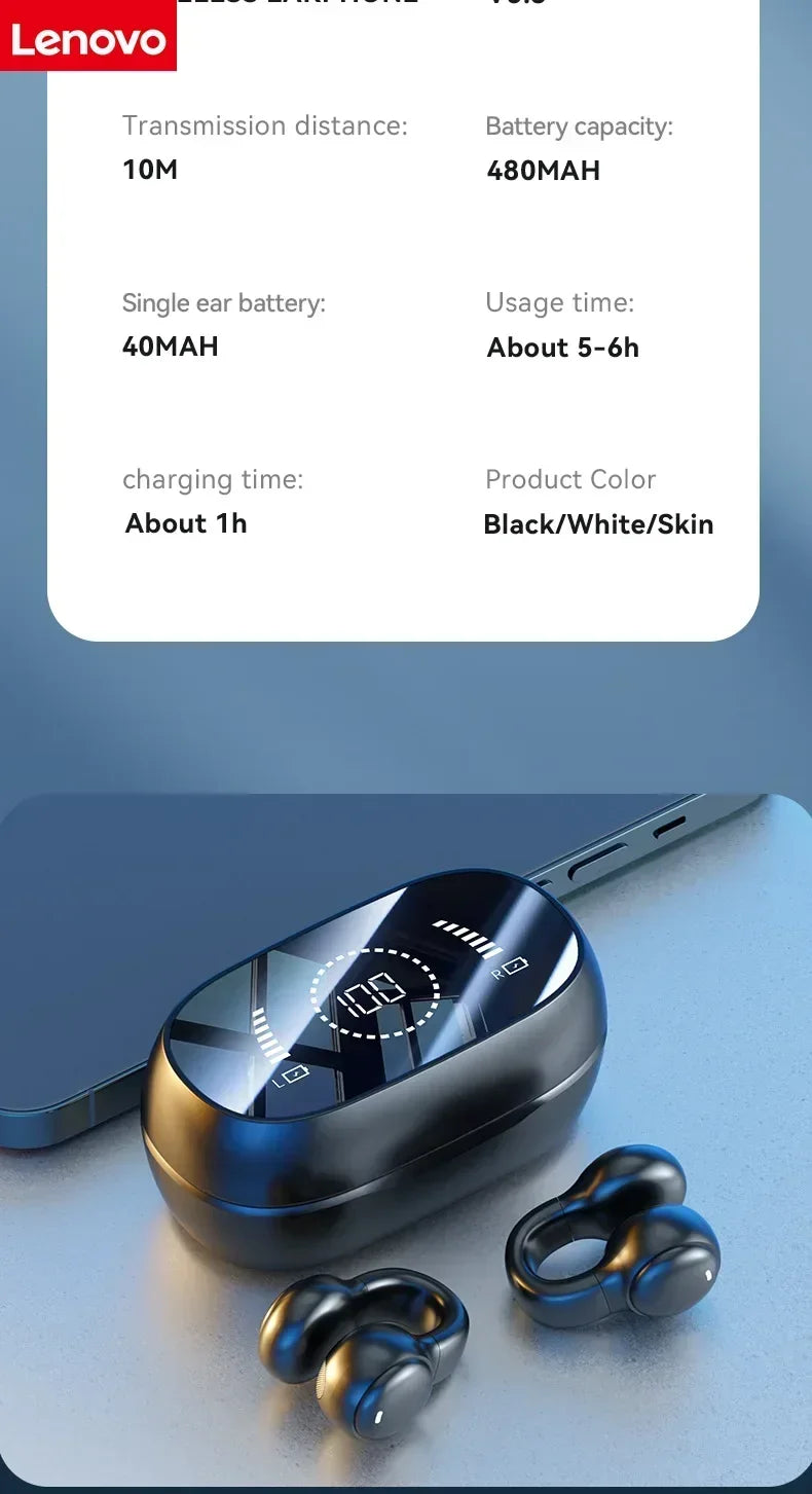 Lenovo High Quality Bone Conduction Wireless Earphones Bluetooth Noise Reduction Sports Earphones Suitable for Xiaomi Iphone