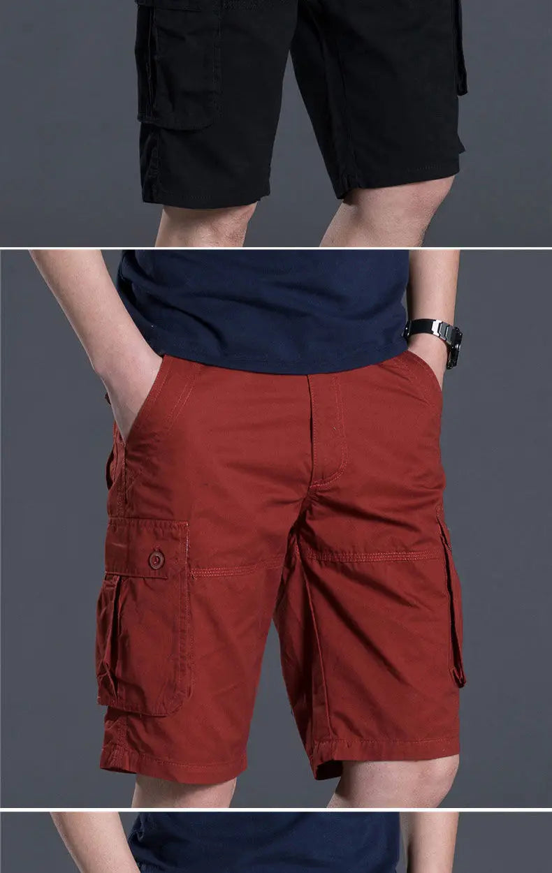 Summer Men Cotton Loose Cargo Shorts Streetwear Fashion Male Clothes Claret 4 Pockets Straight 5 Points Thin Casual Short Pants