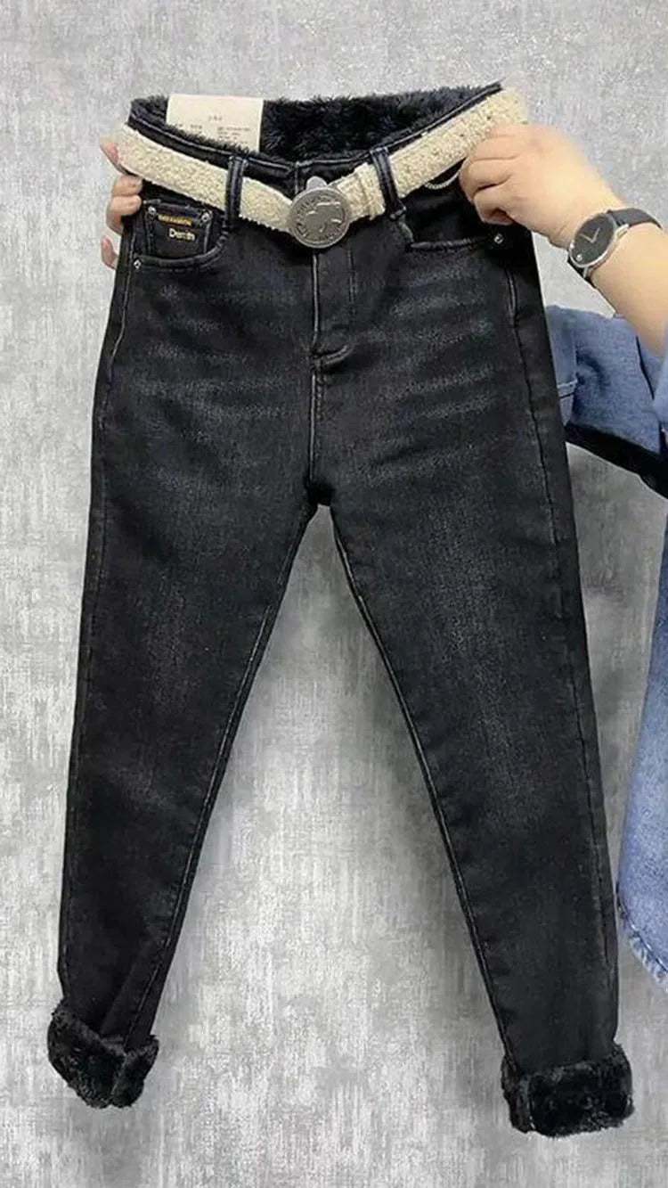 Fleece Jeans For Women Clothes Winter Warm Stretch Denim Harem Pant Loose Thickening Trousers Fall Pantalones De Mujer