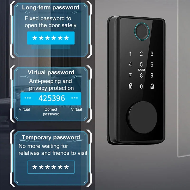 Tuya WiFi Smart Door Lock Keyless Entry Fingerprint Electronic Digital Lock TTlock App/Password/IC Card Unlock For Wooden Door