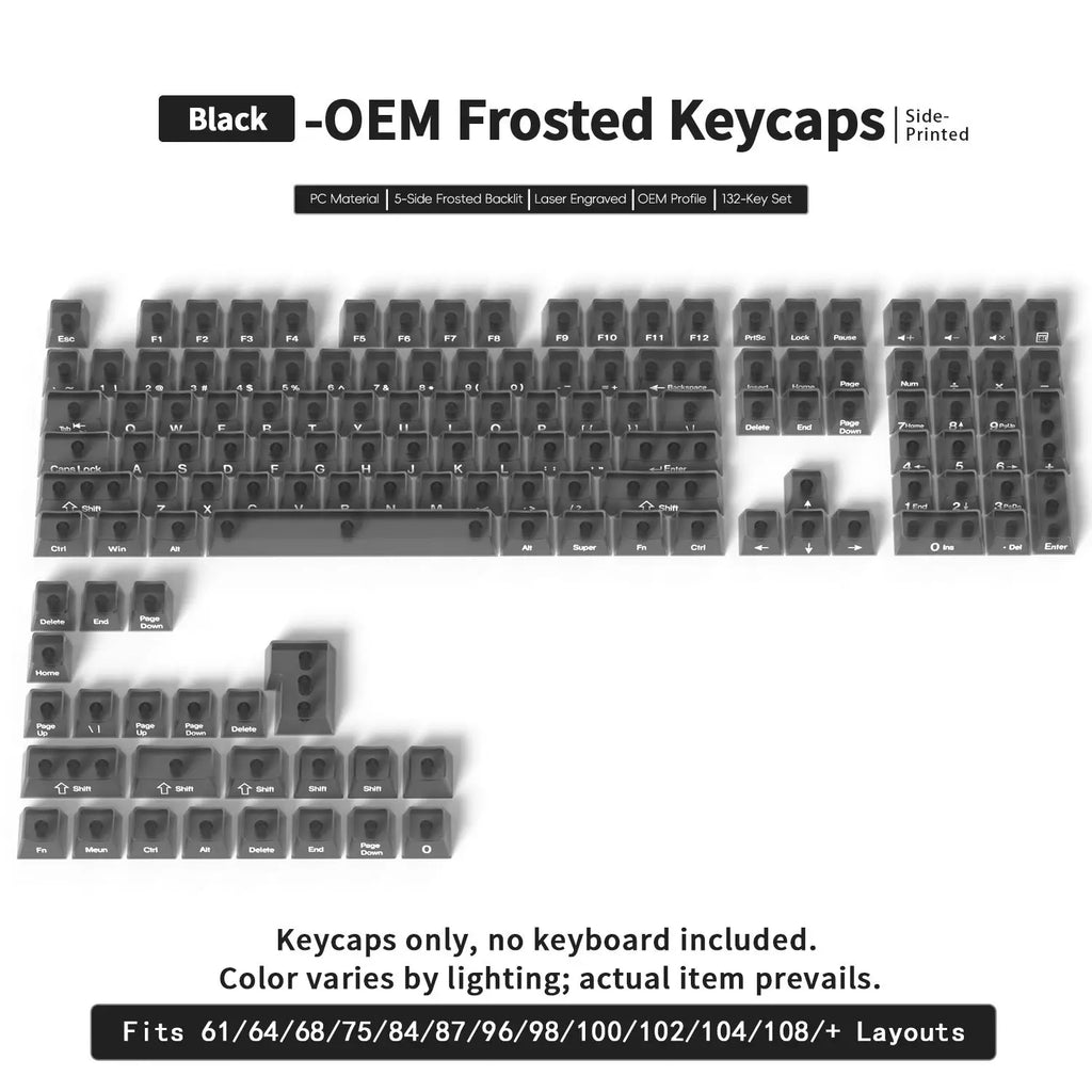 PC Keycaps Clear Transparent & Frosted Translucent White Black Full Set for Mechanical Keyboard 61 68 75 84 87 89 96 98 100 104