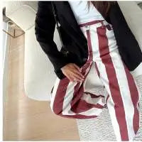 Women's Pants Bohemian Colorful Striped Panelled Wide Leg Trousers Fashion Lady High Waist Multi-color Slim Partywear Streetwear