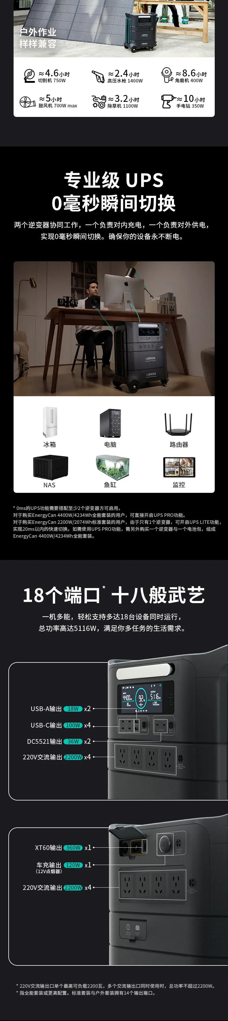 Librids 3600W Stackable Portable Power Station Home Solar Energy Storage Lithium Iron Phosphate Battery Outdoor