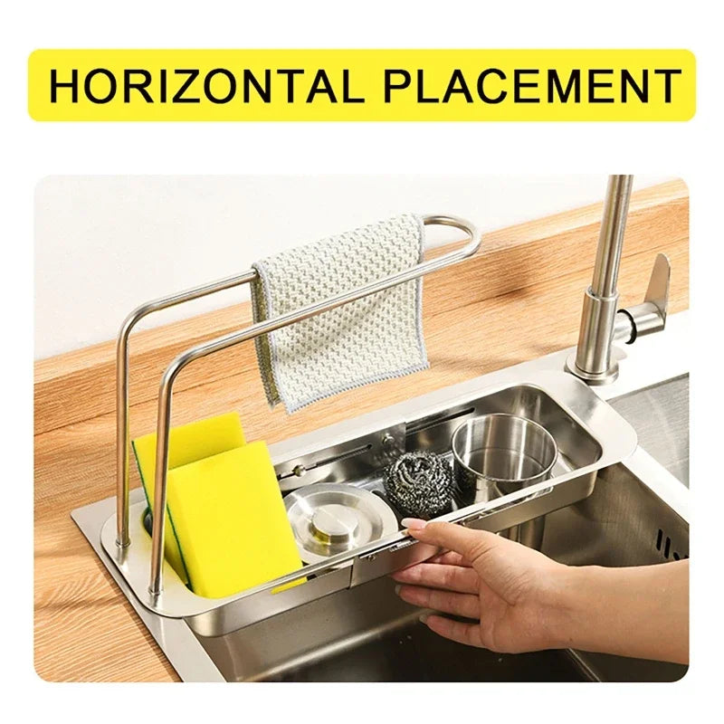 Kitchen Telescopic Storage Rack Sink Organizer Rack Telescopic Faucet Organizer Towel Sponge Storage Adjustable Storage Rack