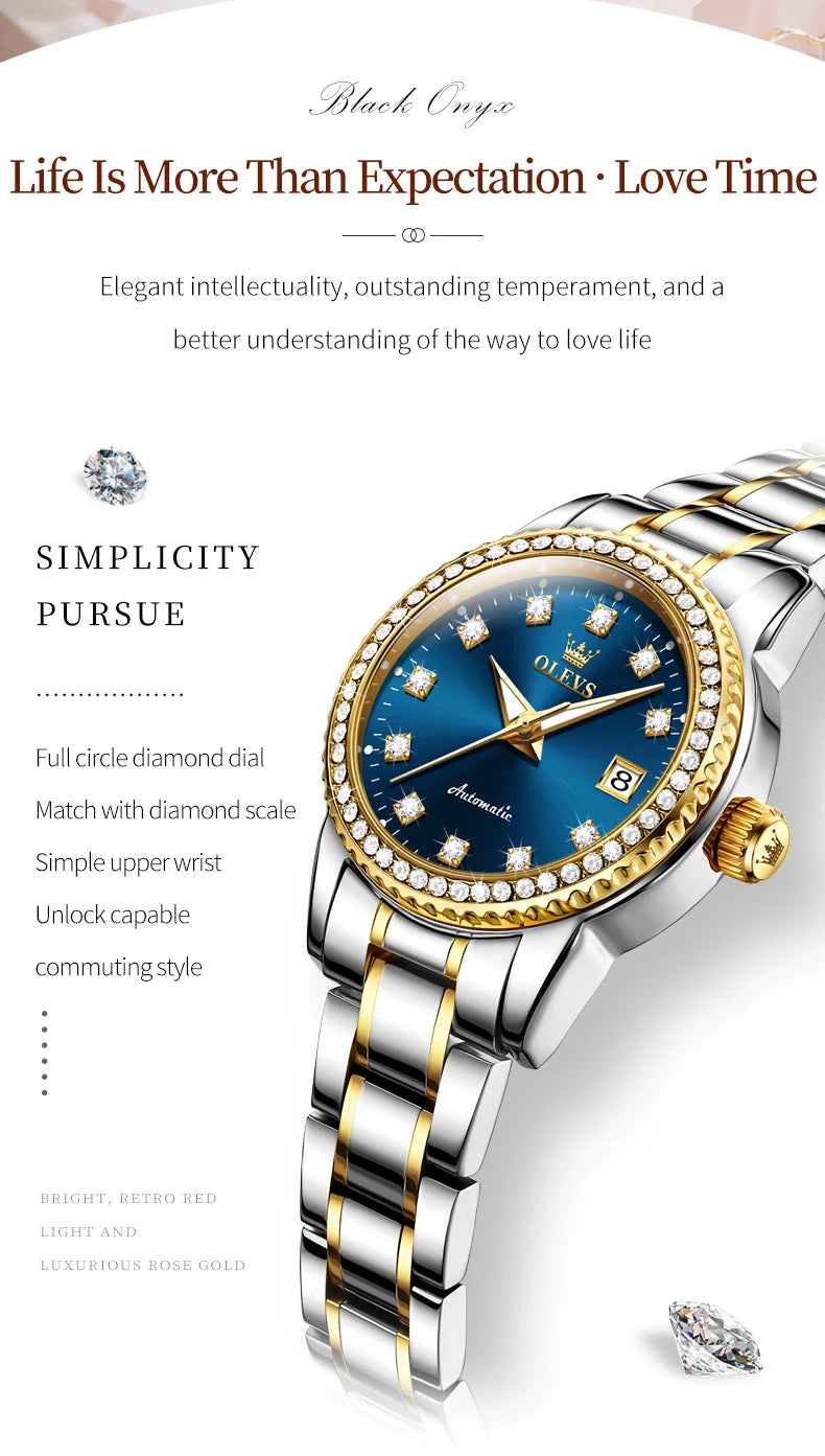 OLEVS Automatic Mechanical Watch for Ladies Auto Date Top Brand Business Luxury Women Watch NEW 7003