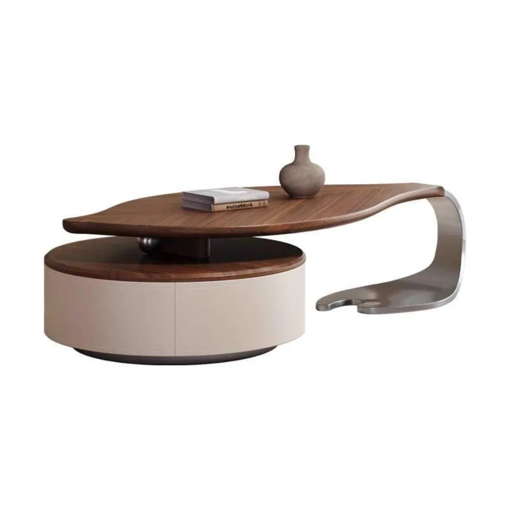 Modern simple leaves solid wood special-shaped small apartment art living room household antique saddle leather coffee table