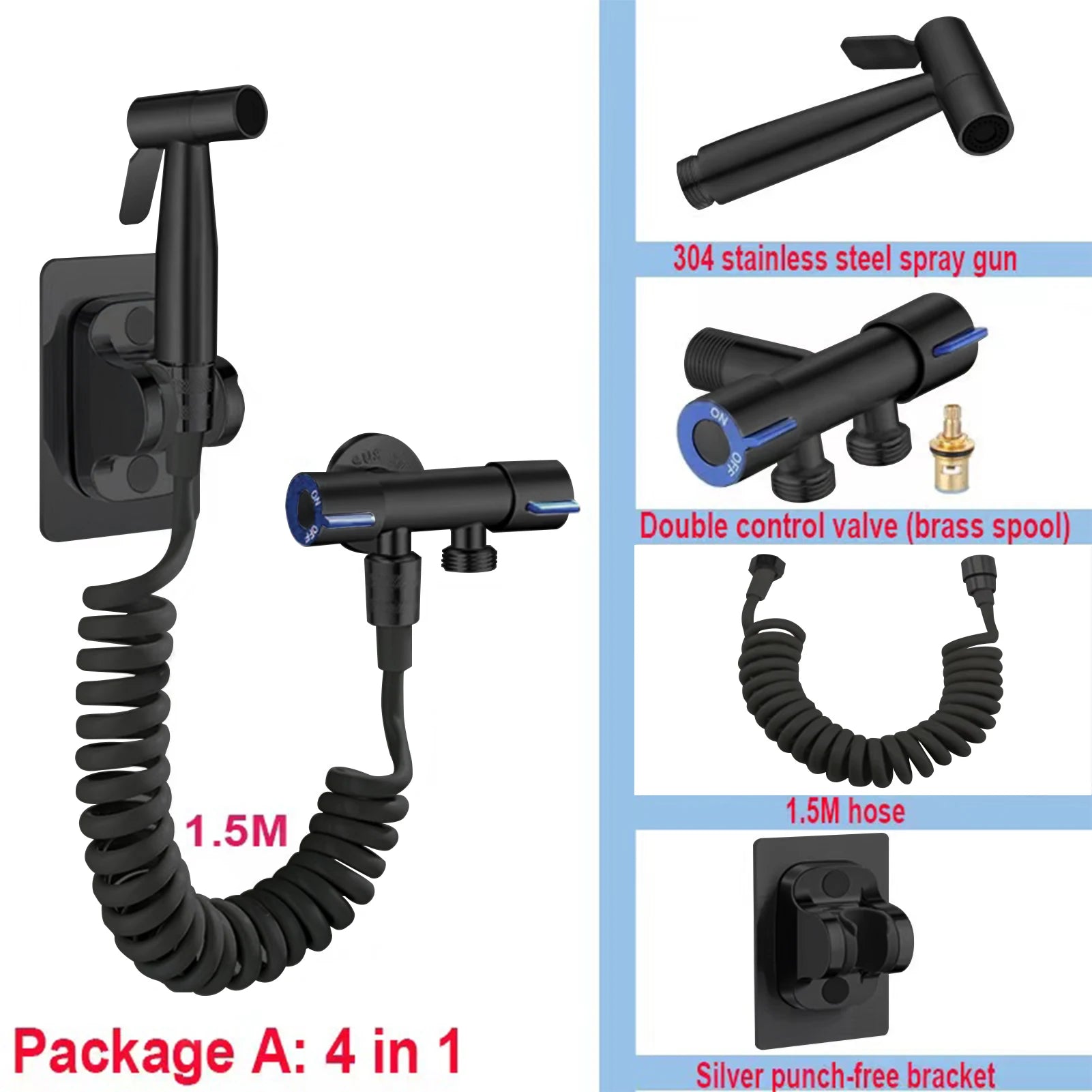 Toilet Bidet Sprayer Gun Set 304 Stainless Steel Handheld Faucet Spray With 1.5M Flexible Hose Bathroom Shower Self Cleaning
