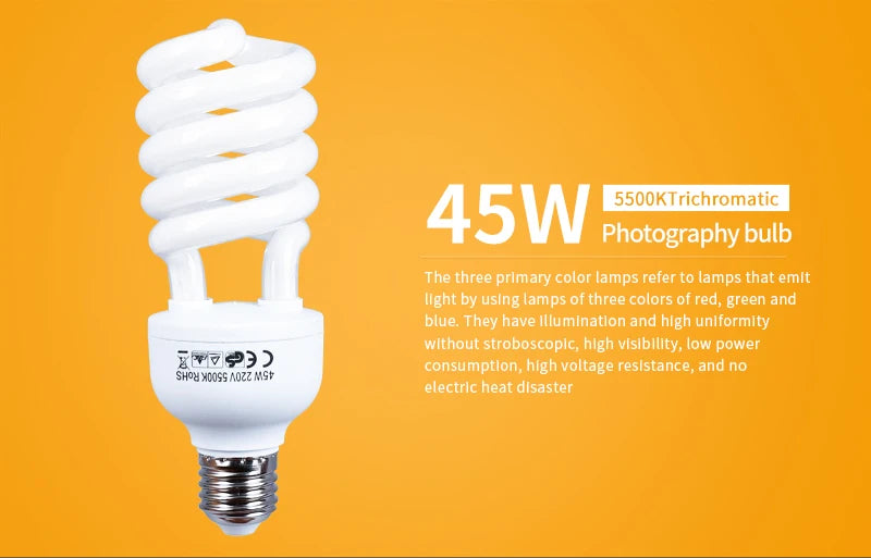 5500K Photography Daylight 4PCS 45W High Bright  Fluorescent Lighting Bulbs E27 Base For Photographic Photo Video Studio