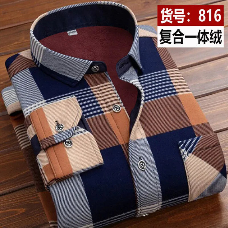 2026 Winter New arrival Men's Fashion Casual Long Sleeve Shirt autumn Men Fleece Thick Warm High Quality Large Size Shirt M-4XL