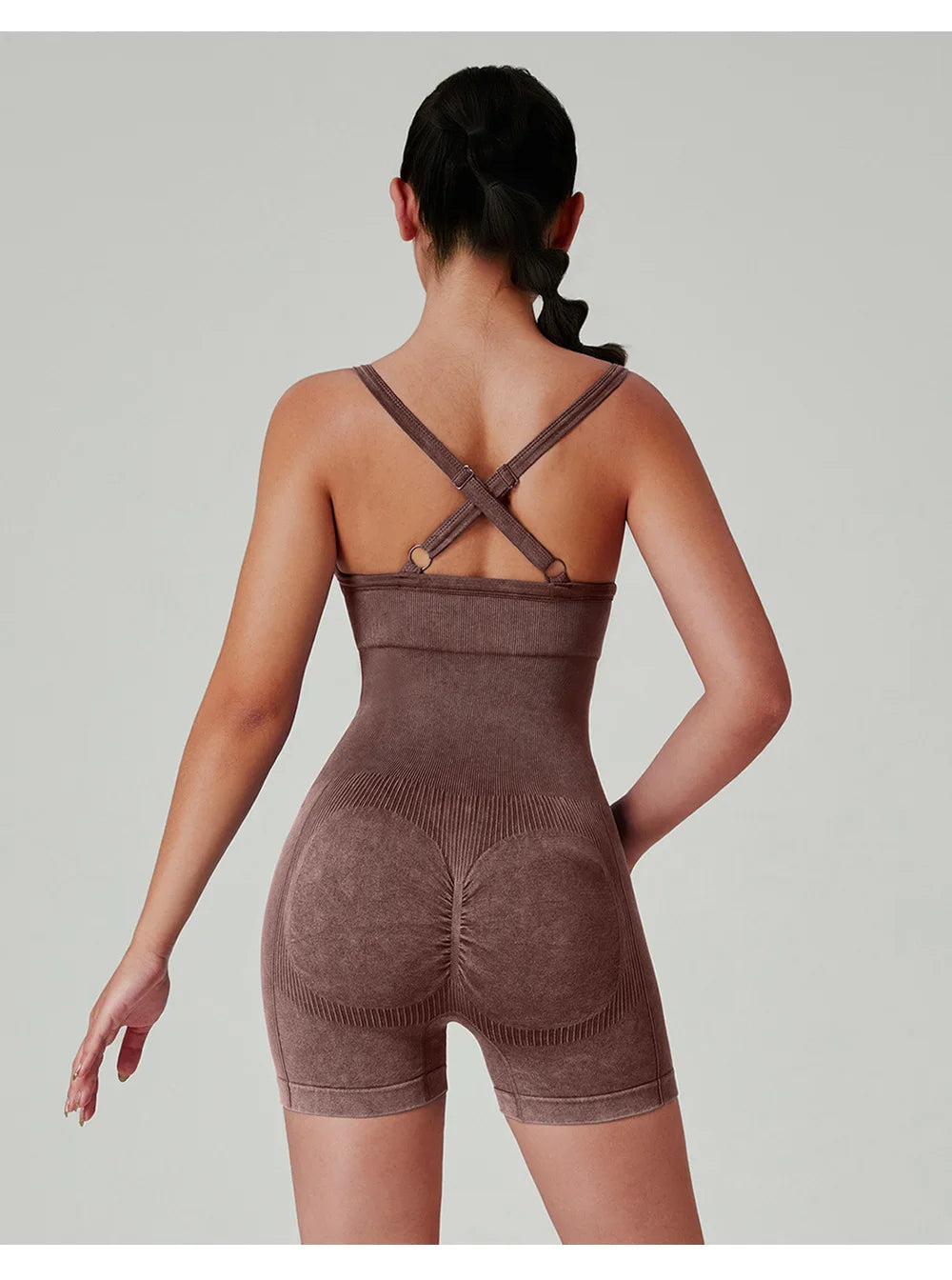 Seamless Shorts Gym Set Women Jumpsuit Yoga Set Water-washed 1pc Summer Workout Suit Bodysuit Fitness Push Up Short Sport Set