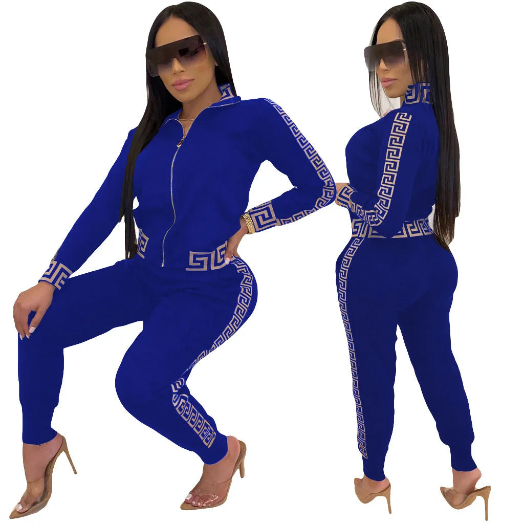 2023 Y2k Women's Sportswear Set Casual Elegant Maze Pattern Printed Fashion Spring Autumn Women's Office Two Piece Set New