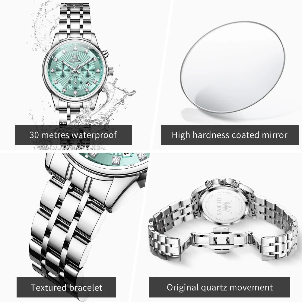 OLEVS 3669 Womens Watch Fashion Brand Waterproof Luminous Multifunctional Chronograph Quartz Watch Date Ladies Watches With Box