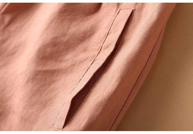 Casual Linen Wide Leg Short Pants Women Summer Loose Fit Thin Cotton Linen Five-Point Pure Color Versatile High Waist Shorts