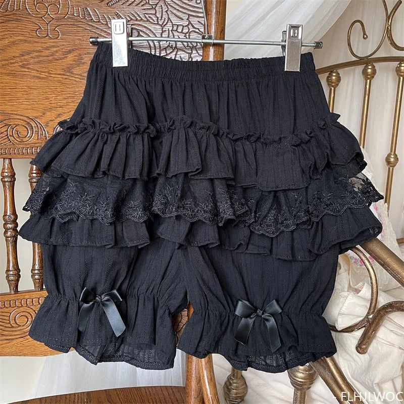 Cotton Bloomers Lolita Style Girls Cute Sweet Japan Sexy Lace Date Princess Pink Layer Puff Shorts Ruffles Lantern Small Pants