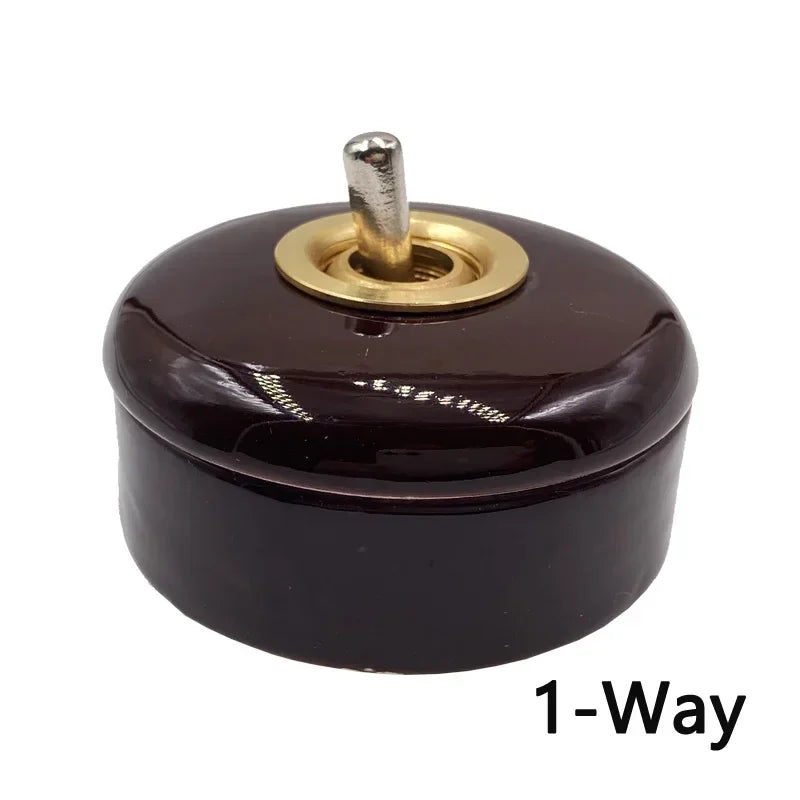 Home Improvement Round Ceramic Retro Toggle Switch 1 Ｗay 2 Way Control Wall Light Rocker Switch