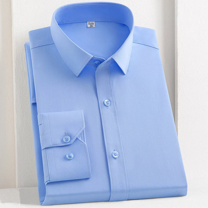 Bamboo Fiber Men's Shirt Long Sleeve Anti-Wrinkle Dress Shirts For Men Slim Fit Camisa Social Business Formal White Office Shirt