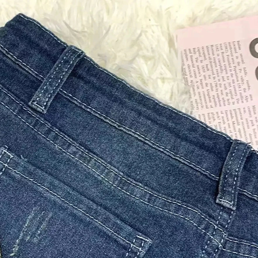 Denim Shorts Women Low Waist Skinny Fur-lined Distressed Vintage Spicy Girls American Style Sexy Stretchy  Hip Wrap Chic