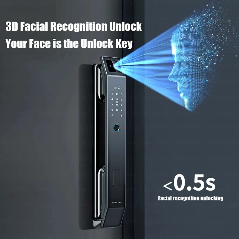 Smart Password Lock with Camera 3D Facial Recognition Electronic Door Lock with Visual Doorbell for Video Surveillance