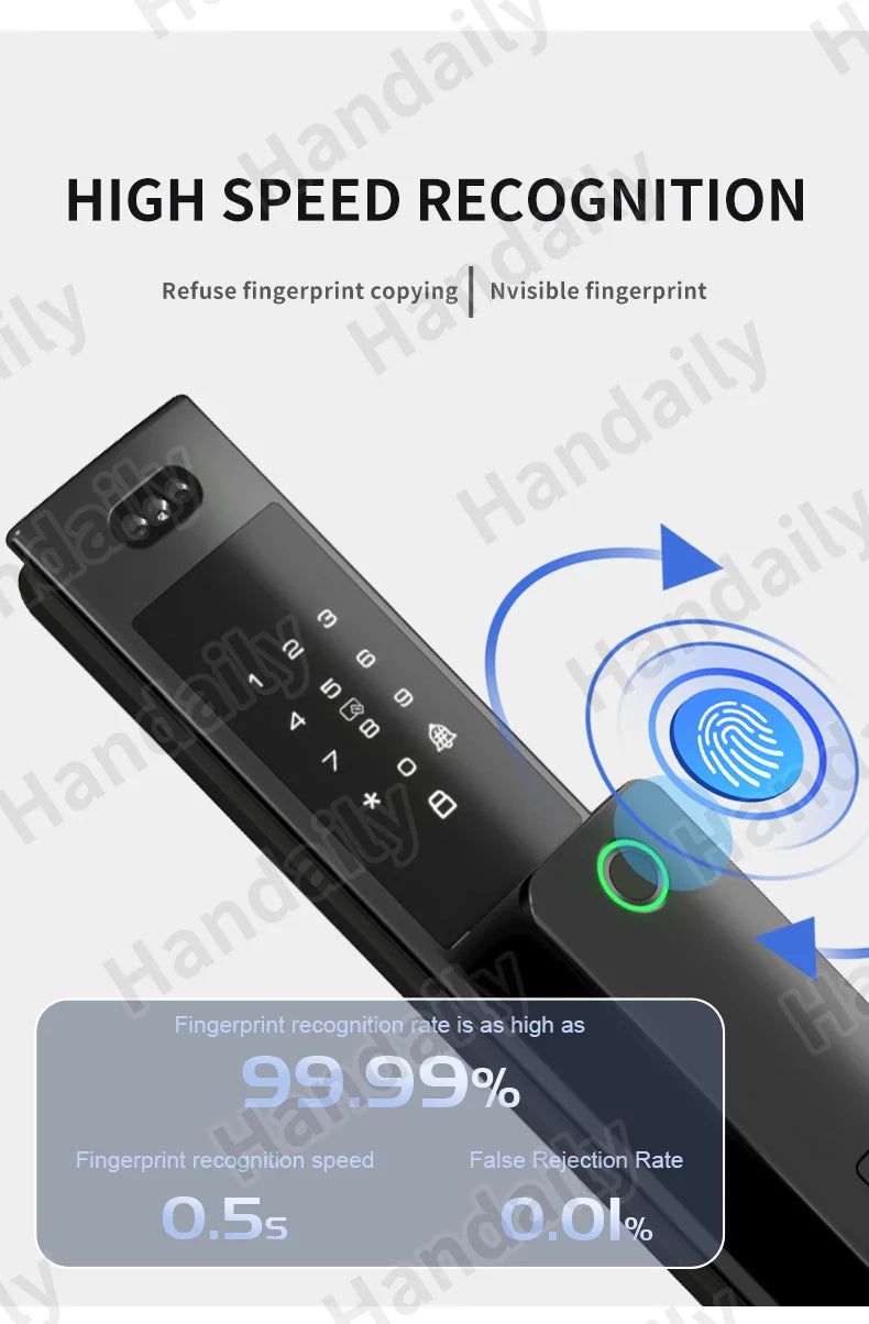 HanDaily Waterproof Smart Door Locks with Camera Video Intercom Palm Face Recognition Smart Lock Tuya Wifi App Remote Control