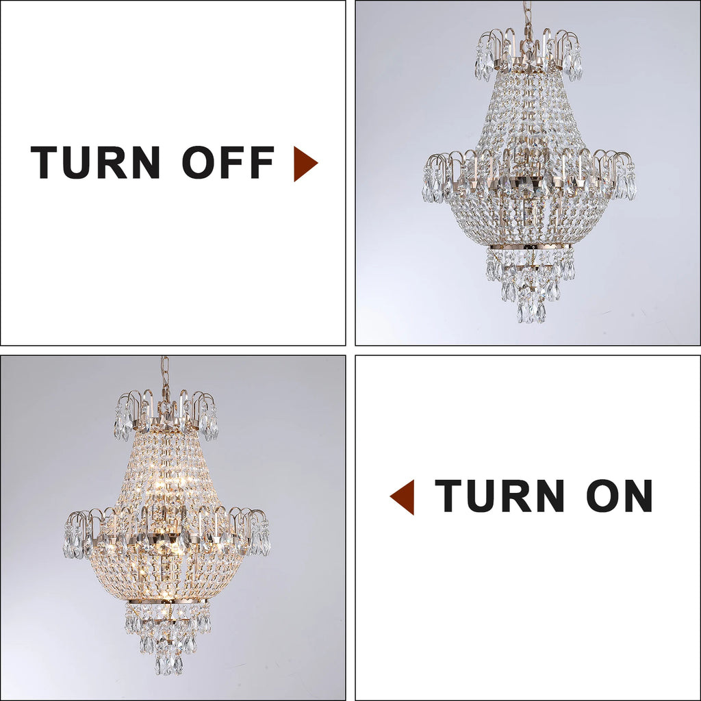 ARLGSITE Luxury Gold Crystal Chandelier Elegant Dazzling K9 Crystals Ceiling Light for Living Room Dining Room Hallway-Gold