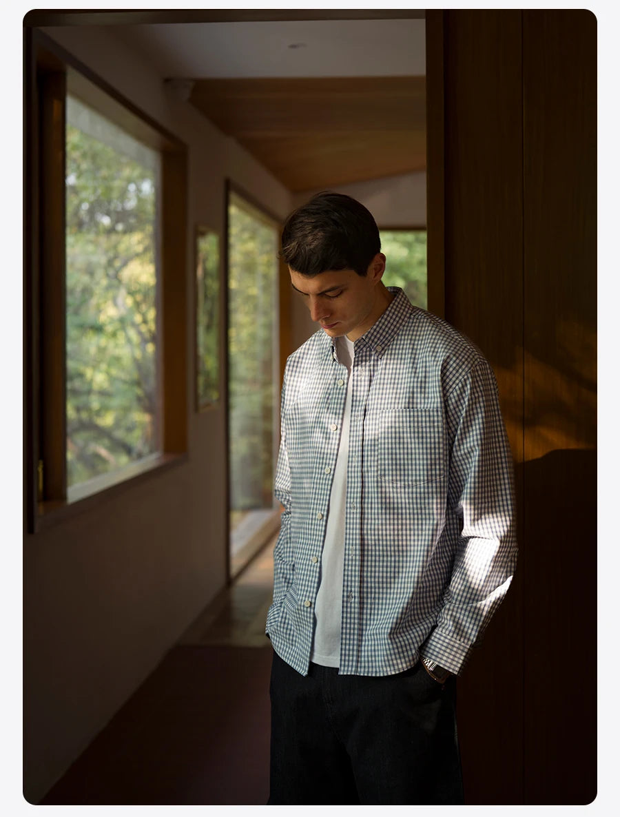 SIMWOOD 2026 Spring New Oversize 170gsm Liquid Ammonia Finish Fabric Shirts Men Checked Plaid Casual Shirts