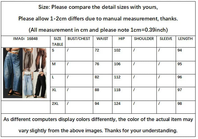 Cotton Denim Long Jeans for Women Trousers Casual High Waisted Jeans Cropped Pants Spring Summer Boho Beach Ladies Baggy Jeans