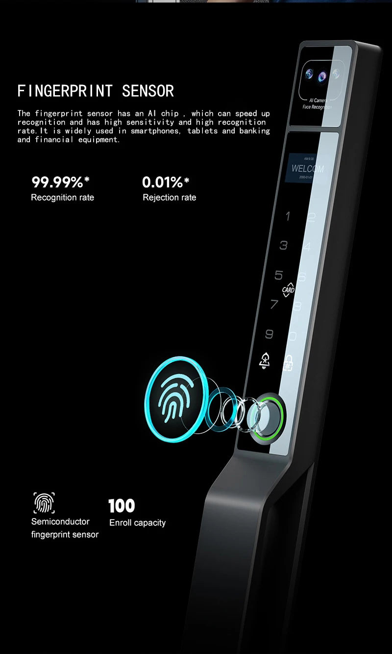 Tuya Smart WiFi Digital Door Lock Biometric Fingerprint & RFID/IC Card Unlock Smartphone App Control Memory Card Glass Wood Door