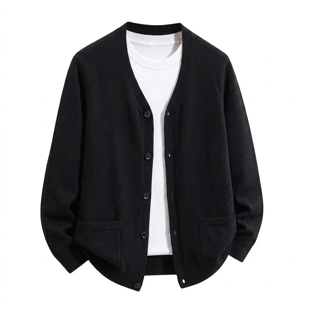 Mens VNeck Knit Open Cardigan Jumper Button Front Long Cozy Outer Garment Jacket Oversized Fit Winter Sweat Tops with Pockets