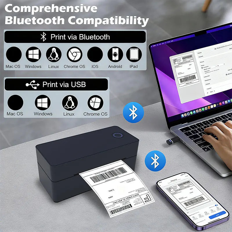 Wireless Bluetooth Thermal Desktop Shipping Label Printer 4x6 Support