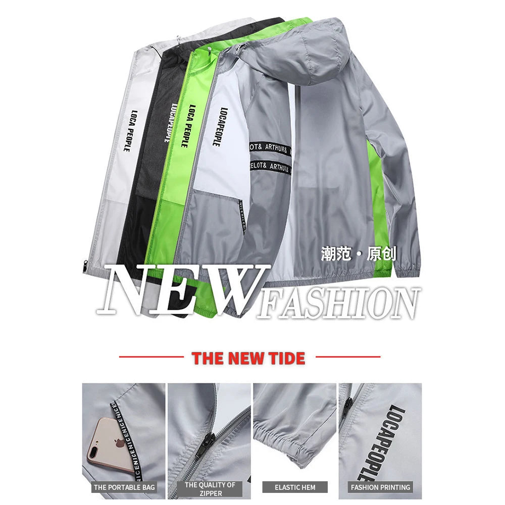 Men's Casual Summer Thin Hooded Windbreaker Jacket-Quick-Drying Waterproof Sun Protection for Outdoor Activities Hiking Bicycle