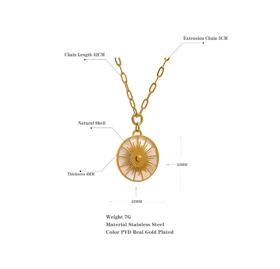 Yhpup Big Round Geometric Short Chain Statement Necklace Stainless Steel Golden Shell Fashion Vintage Pendant Collier PVD-Plated