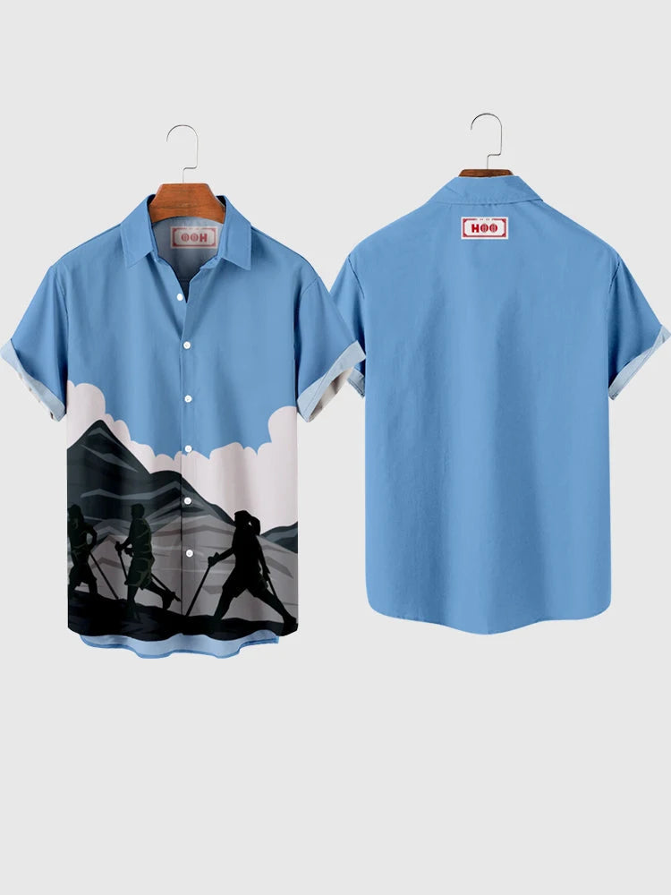Men's Vintage Mermaid Print Shirts Boat Anchor Print Button Shirts Summer Ocean Element Shirts Men's Hawaiian Leisure Shirts