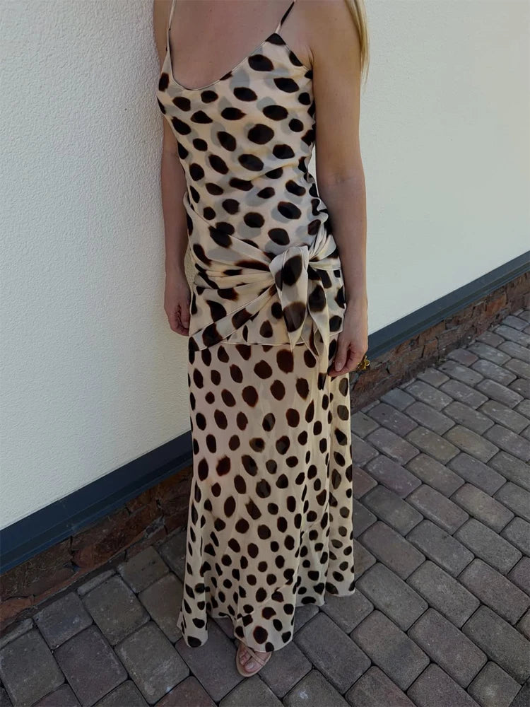 Sexy Printed Polka Dot Dress Retro Sheer Turn-down Collar Button Detachable Scarf Robe 2026 Summer Chic Y2k Women Casual Dresses