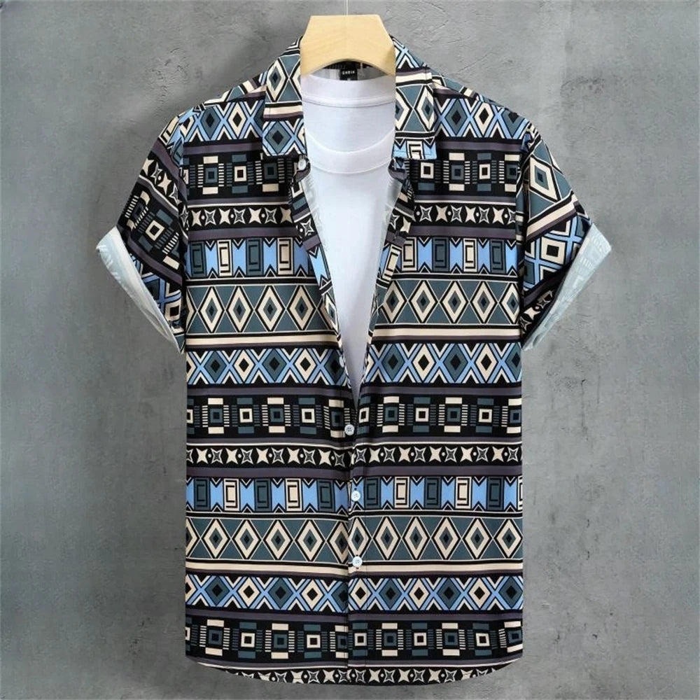 3D Printed Ethnic Men's Hawaiian Shirts Vintage Button Short Sleeve Lapel Retro Streetwear Hawaiian Blouse shirts for men Summer