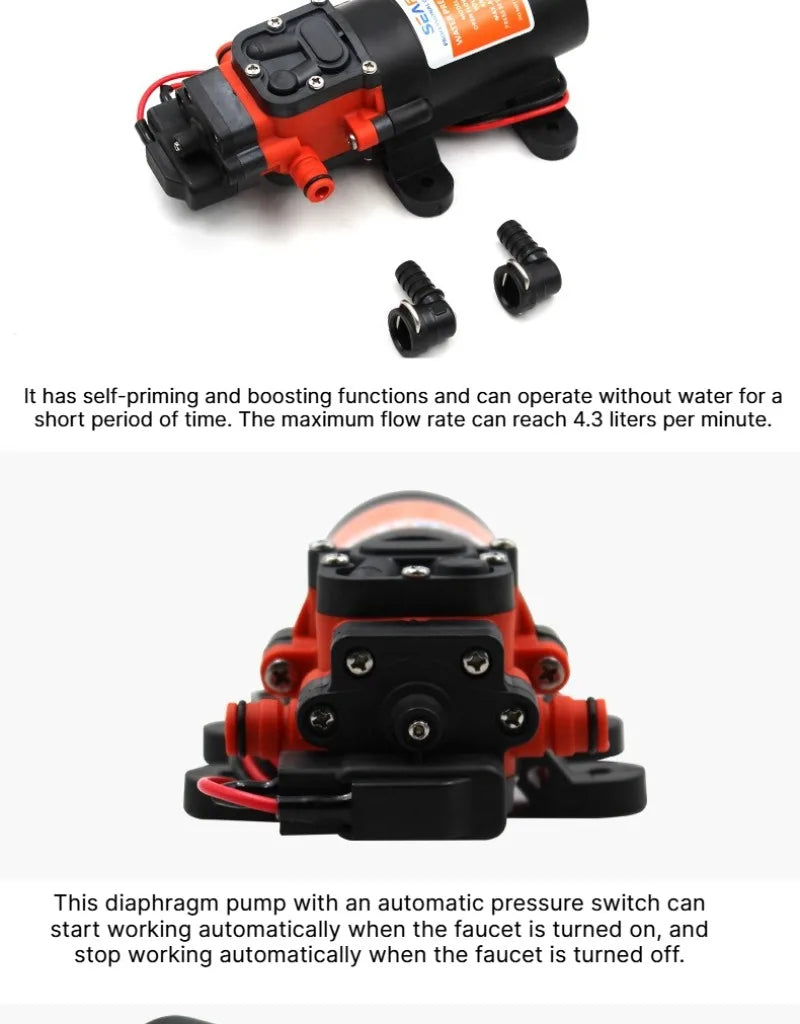 12V 24V DC Diaphragm Water Pump Self Priming Automatic Pressure Pump RV Caravan Boat Yacht Marine Battery Powered Water Transfer